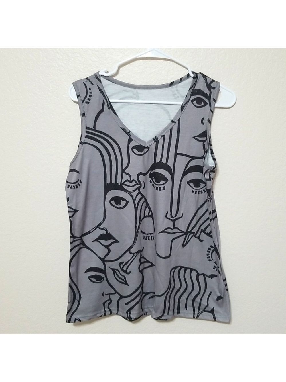 Gray Black Sleeveless V Neck Shirt Top Medium